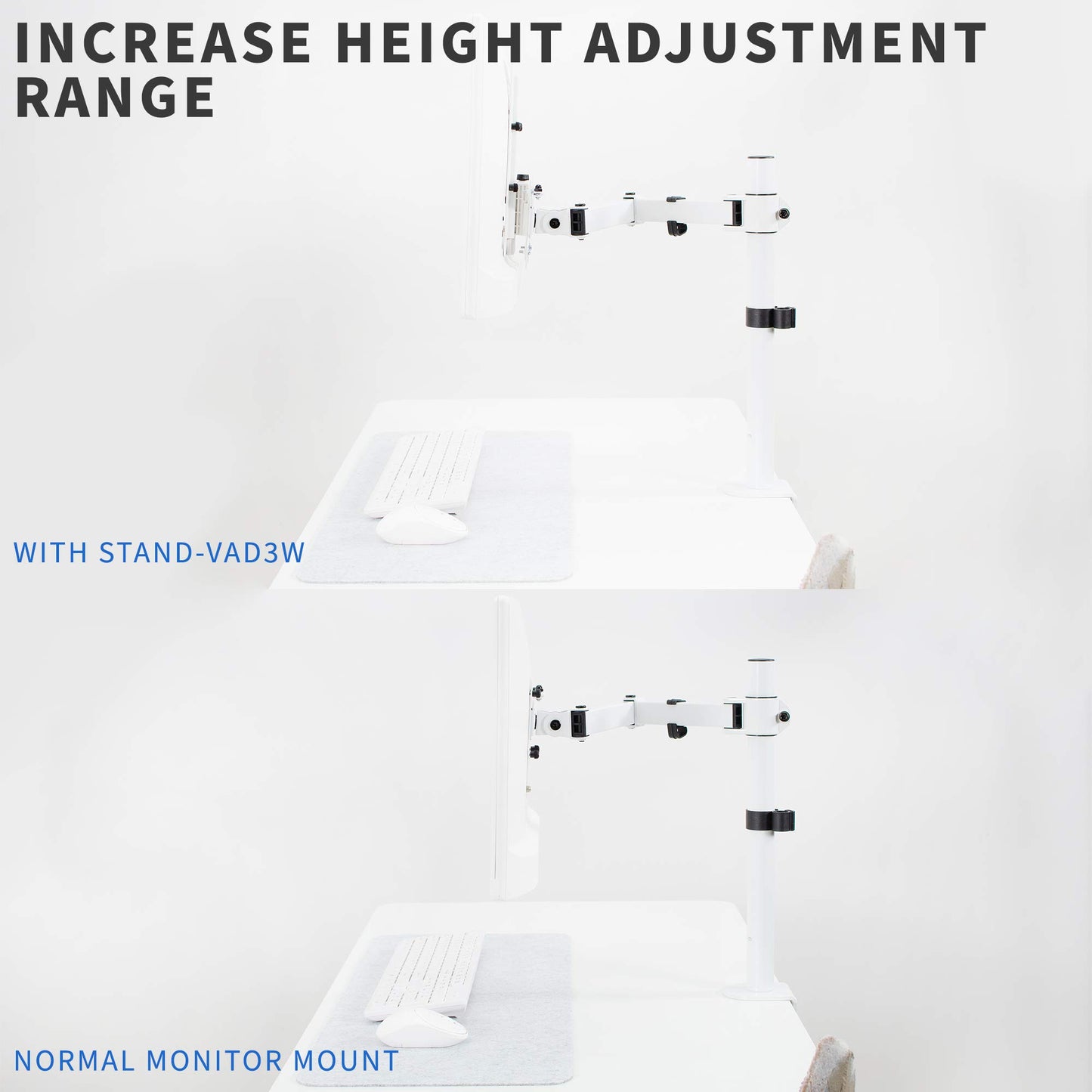 VIVO Height Adjustable VESA Adapter for Single 13 to 27 inch Monitor, Accessory Bracket Kit for Individual Screen, White, STAND-VAD3W