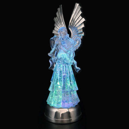 DRomance 14" Angel Snow Globe Lantern Battery Operated with 6 Hour Timer Color Changing LED Light Trumpet Angel Swirling Glitter Water Lamp