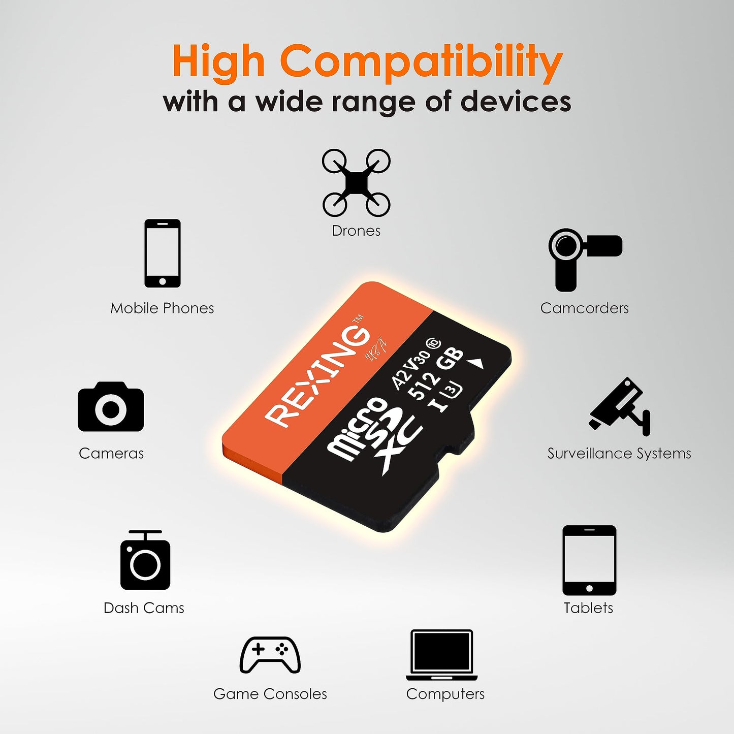 RexingUSA 512GB MicroSD Card - 512GB Memory Card for Dash cam, Class 10, A2, V30, U3, 4K Video Recording, UHS-3, High-Speed Card