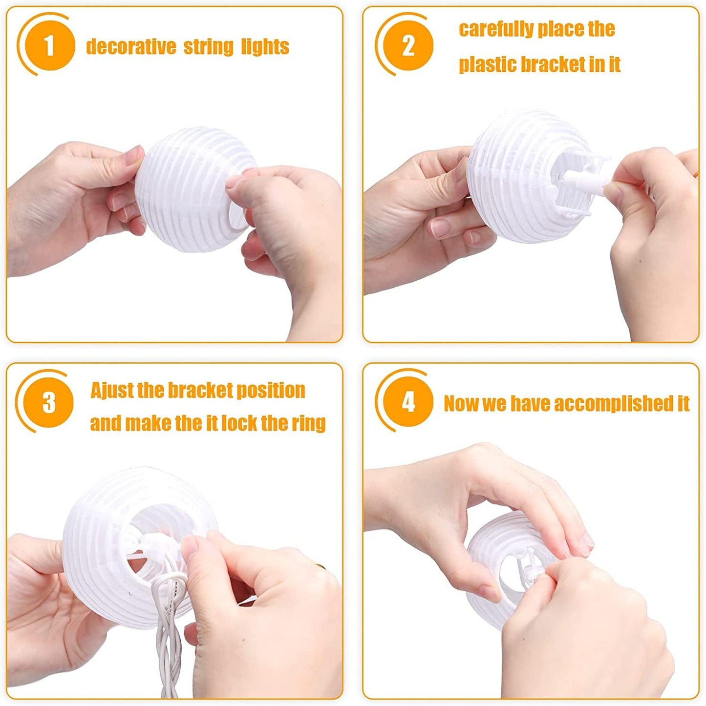 Vigdur Lantern String Lights Waterproof Connectable Nylon Hanging Lantern String Lights Plug in White Decorative Lights for Patio Wedding Party