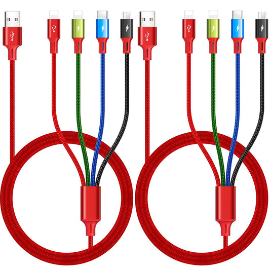 Multi Charging Cable 3.5A, [2Pack 6Ft] 4 in 1 Multiple Charging Cord Braided Multi USB Cable Adapter with Lightning/Type C/Micro Ports for Cell