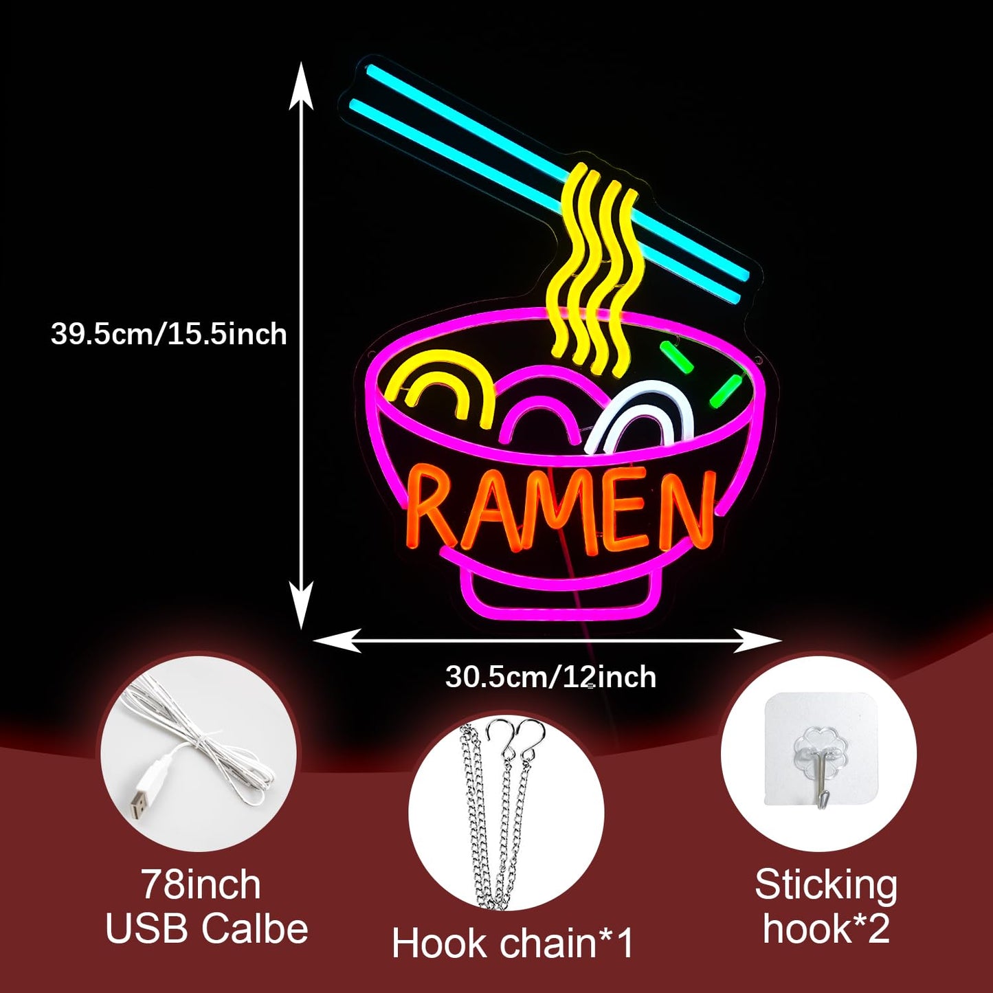LIUOZHTEA Ramen Neon Sign Dimmable LED Ramen Neon Light for Wall Decor Delicious Noodle Light Up Sign for Ramen Shop Resturant Dinning Room Kitchen