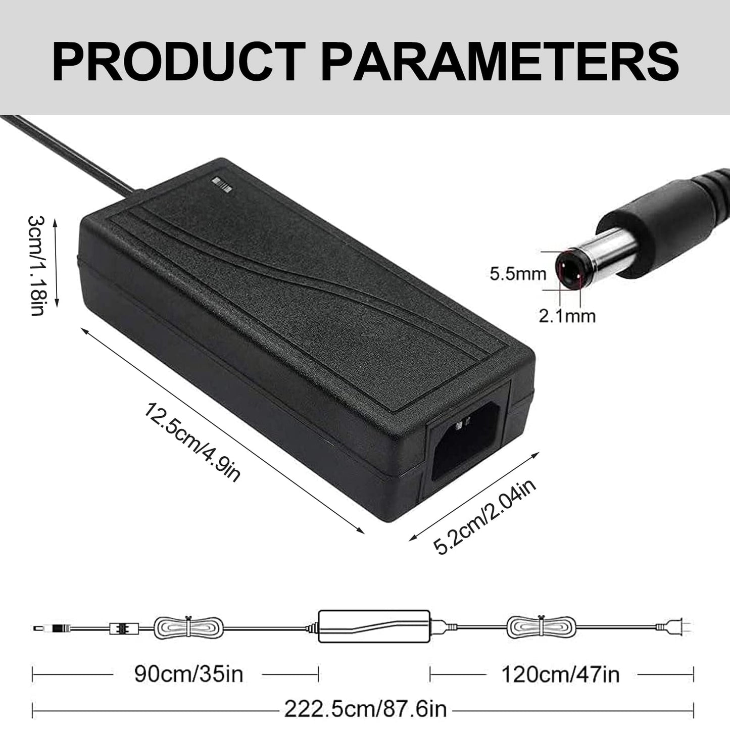 Auplf 24V 6A 144W AC Power Supply Adapter, 100-240V AC to DC, 5.5mm x 2.1mm DC Plug, for LED Strip Lights, CCTV Cameras, Other 24V Devices