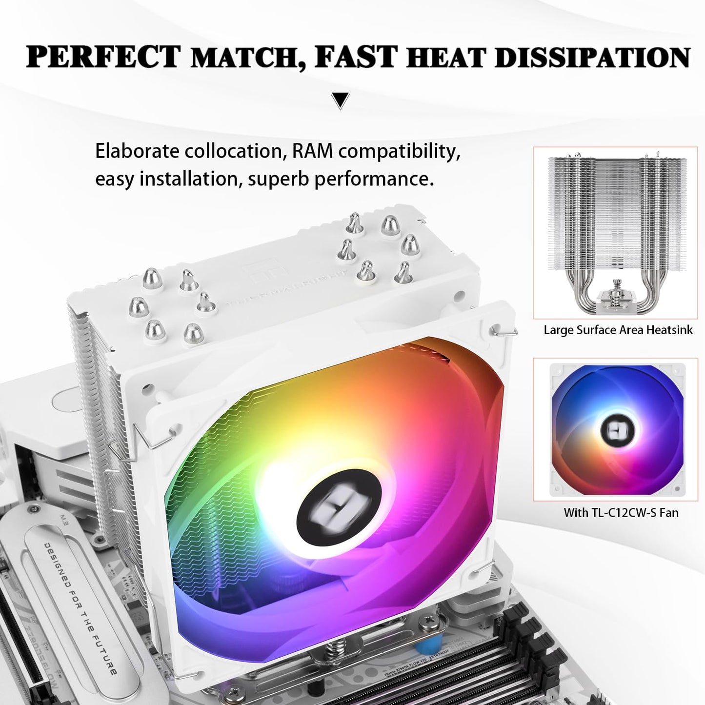 Thermalright Burst Assassin 120 SE ARGB White CPU Cooler, 6 Heat Pipes Heatsink, 12cm PWM Fan CPU Air Cooler, AGHP Technology, for Intel