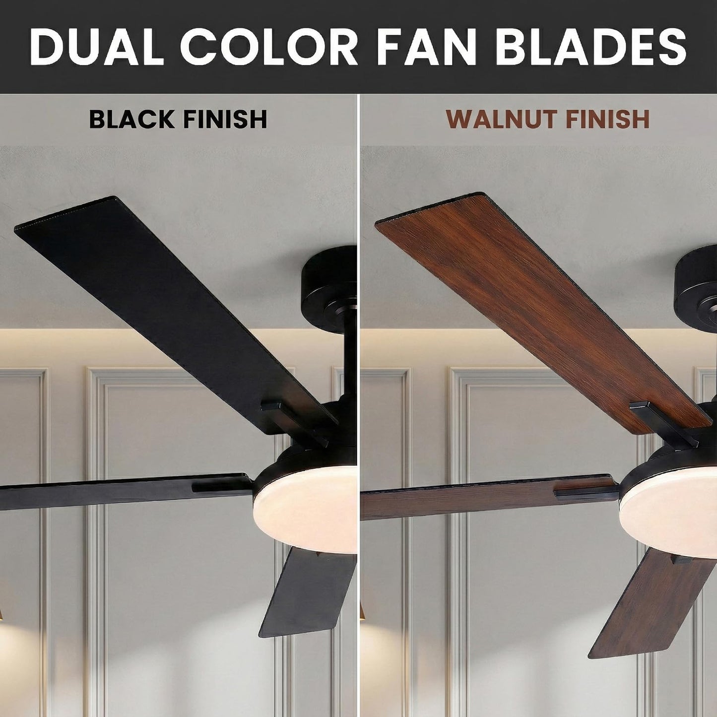 GLOVAO 52" Wood Ceiling Fan with Light, Black/Walnut