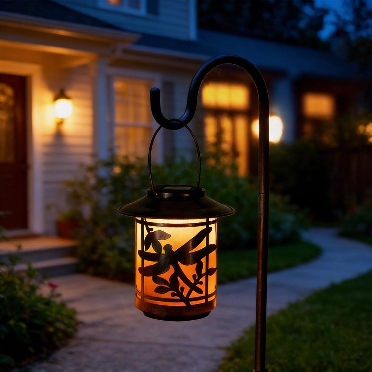 pearlstar Outdoor Solar Lanterns Waterproof Dragonfly Gifts for Mom Women Metal Solar Lantern for Garden Patio Courtyard Tabletop Outdoor Decor (1