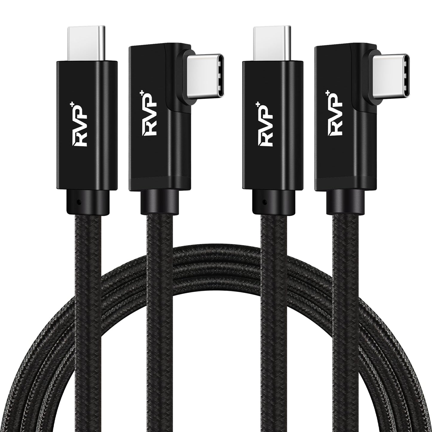RVP+ 90 Degree USB C to USB C Cable (20Gbps, 2Pack, 9FT), 100W Right Angle USB C Charger, 4K Video Output with E-Marker for Thunderbolt 4/3 - Black