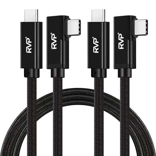 RVP+ 90 Degree USB C to USB C Cable (20Gbps, 2Pack, 9FT), 100W Right Angle USB C Charger, 4K Video Output with E-Marker for Thunderbolt 4/3 - Black