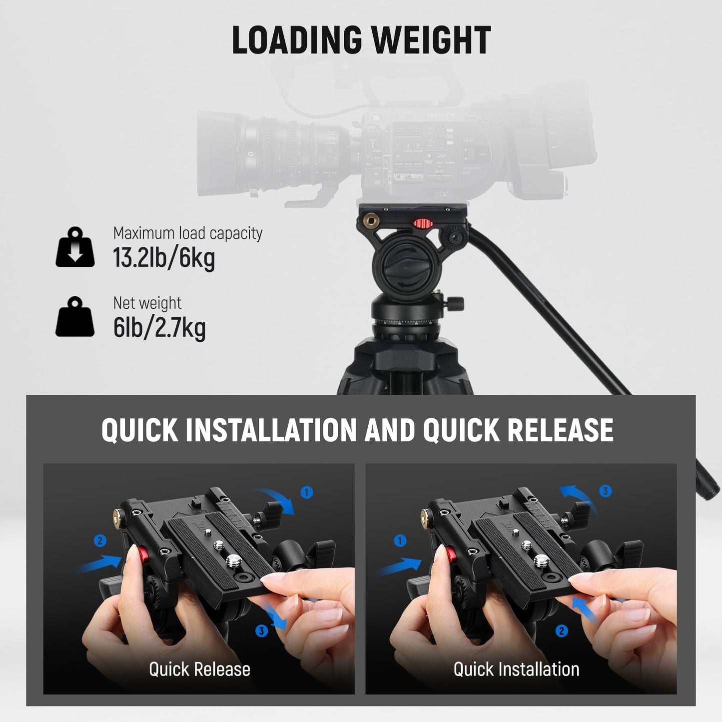 NEEWER Video Tripod with Fluid Head, Heavy Duty Aluminum Compact Portable Camera Tripod Stand for DSLR Camcorder Compatible with DJI Gimbals