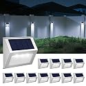 JSOT Outdoor Fence Lights,12 Pack Solar Powered Deck Lights Waterproof Stairs Light Stainless Steel Security Wall Lamps for Step Walkway Patio Garden