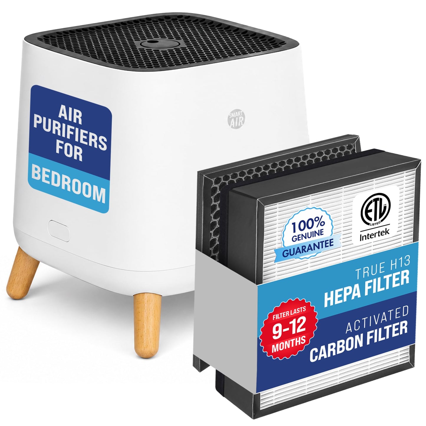 Smart Air(AKA Smart Health) Sqair Air Purifier|H13 HEPA &Activated Carbon| Cleans up to 900 sq ft/30 mins, 23-52 dB| For Home, Bedroom, Office