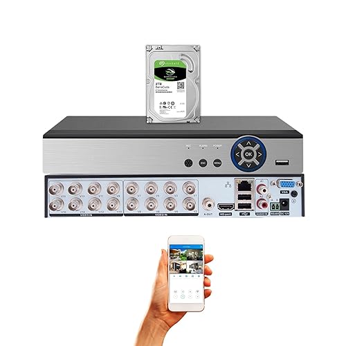 Evertech 16 Channel H.265 Security DVR with 2TB Hard Drive for 1080P TVI CVI AHD Analog CCTV Surveillance Cameras 16CH Digital Video Recorder