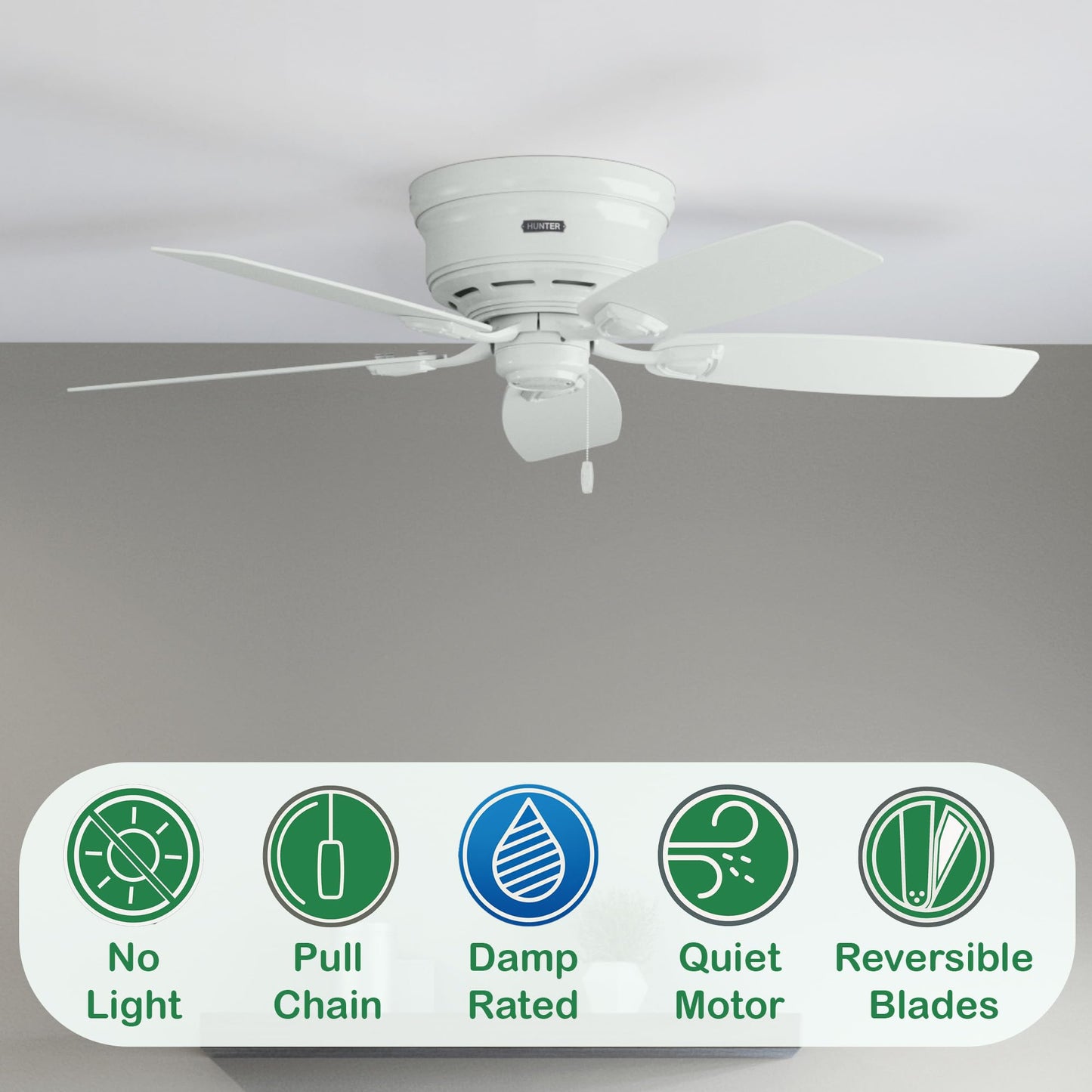 Hinter Fan 48" Outdoor Hugger Ceiling Fan in White with 5 White Plastic Blades (Renewed)