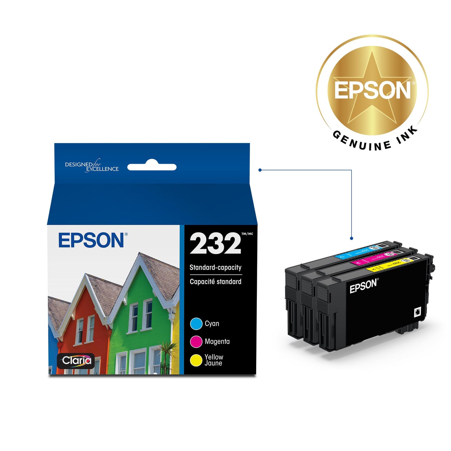 Epson 232 Claria Ink Standard Capacity Color Combo Pack (T232520-S) Works with Workforce WF-2930 ,2950 and Expression XP-4200, 4205