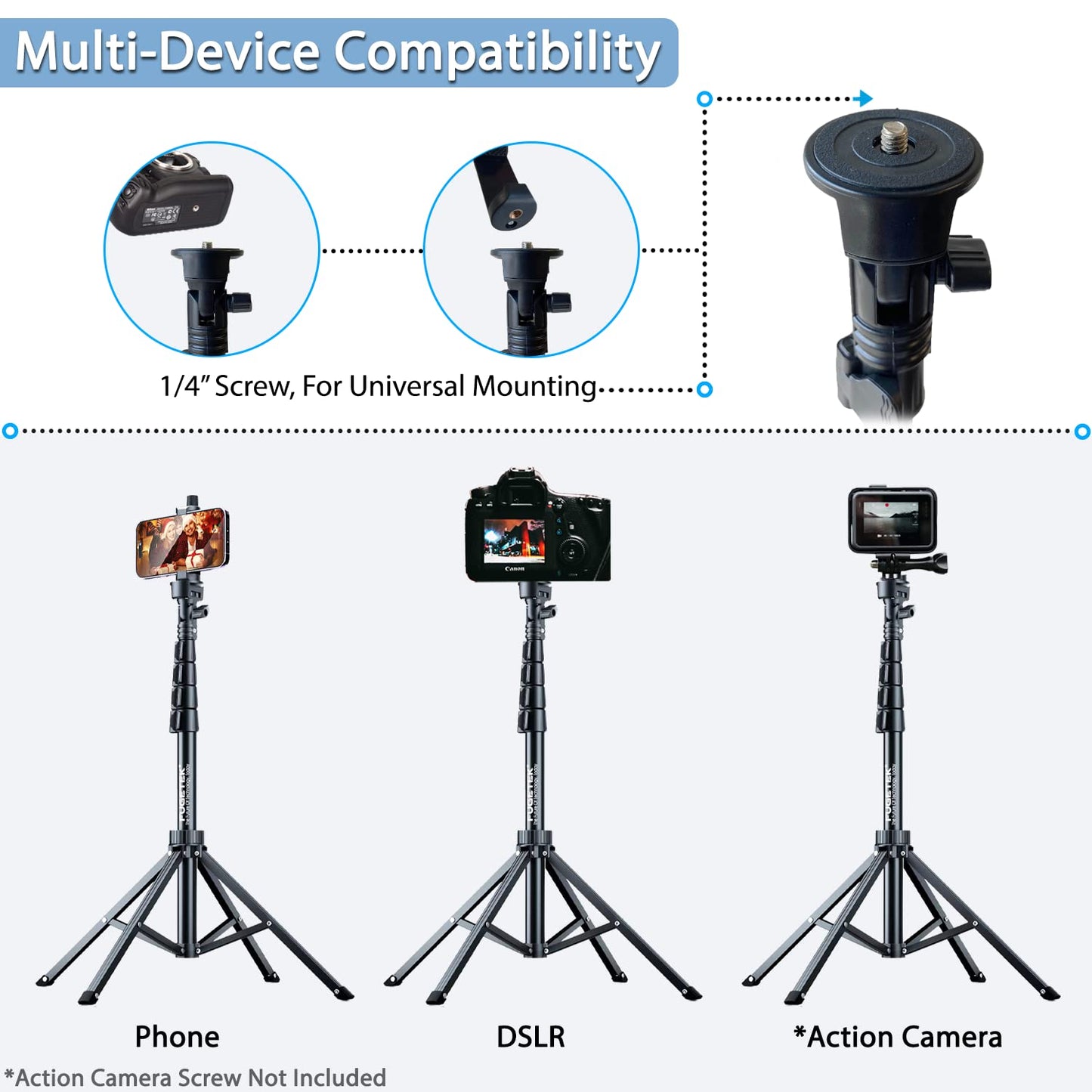 Fugetek 62" Selfie Stick Tripod for iPhone, Stable 4 Leg Design, Bluetooth Remote, Aluminum Stick & Legs, Lightweight, Portable All in One, Compatible
