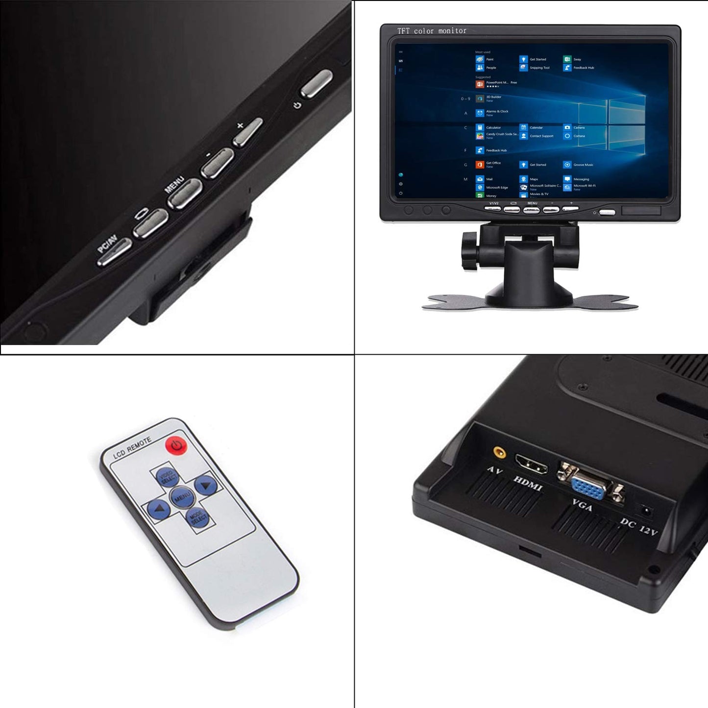Yasoca 7 Inch Monitor HDMI - 1024x600 HD TFT LCD Screen Display AV VGA Input Built in Speaker for Raspberry Pi 3 Model B+ 3B CCTV Computer PC DVR Car