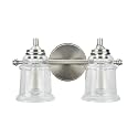 Aspen Creative 62082, Two-Light Metal Bathroom Vanity Wall Light Fixture, 15 1/4" Wide, Transitional Design in Brushed Nickel with Clear Glass Shade