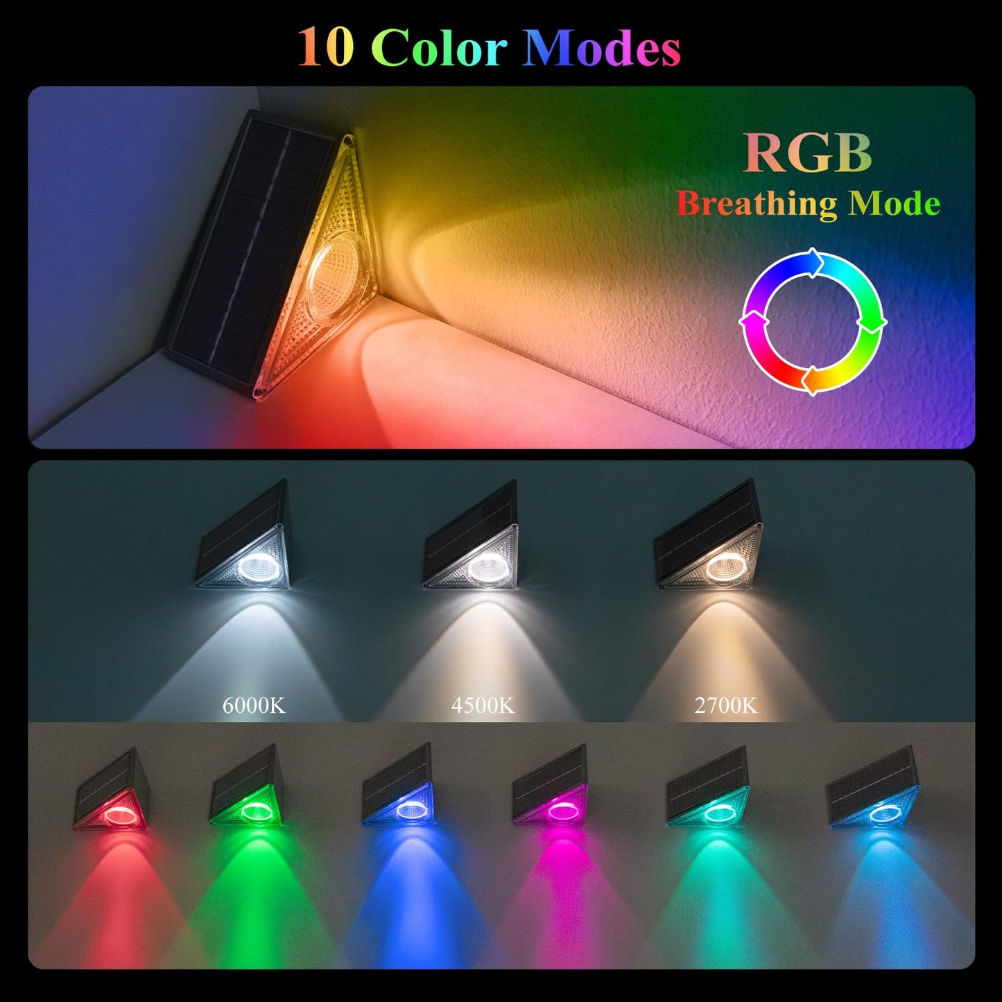 Ellasay Stair Lights Outdoor 16 Pack,10 Color Modes Solar Step Lights for Outside, Waterproof IP65 Solar Lights for Garden Stair,Patio,Deck,Yard,Front