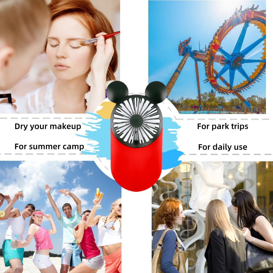 DecoLife Cute Mouse Mini Fan, Handheld/Neck Personal Fan(Red+Blue+Pink)