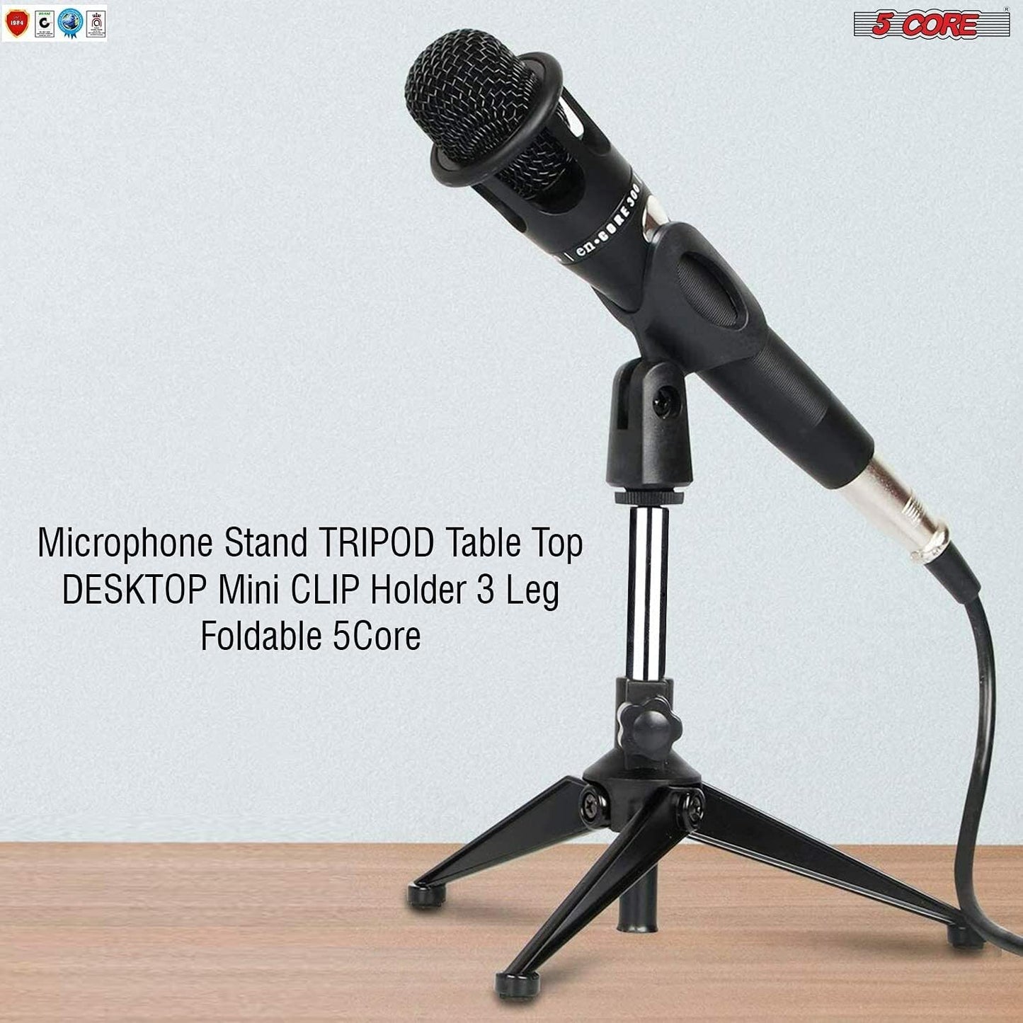 5 Core Premium Mini Microphone Stand Tripod Universal Adjustable Desk Microphone Stand Portable Foldable Table Top Desktop Stand with Small Plastic