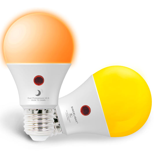 Dusk to Dawn LED Mosquito Bulb with Dual Daylight Sensor,Bug Free & ON/Off Automatic Depends On Daylight Level,9 Watt,Edison Screw E26,Pack of 2