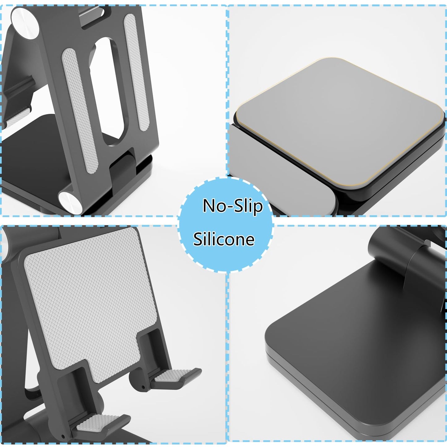 Fanlory Folding Cell Phone Stand,Laptop Stand, Adjustable Height and Angle Foldable Cell Phone Stand Holder for Desk, Taller iPhone Stand Compatible