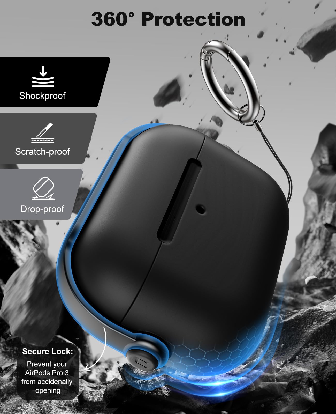 TiMOVO Case for AirPods Pro 3 (2025) with Secure Lock, Hard Shell, Shockproof, Music Headset Design Protective Cover for Apple AirPod Pro 3rd