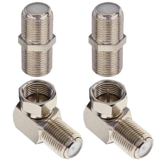 Coax 90 Degree Adapter F Type Male to Female Coaxial 90 Degree Connector Flat Wall L Shape 2pcs + 2pcs Coaxial Cable Connector RG6 F Type Female