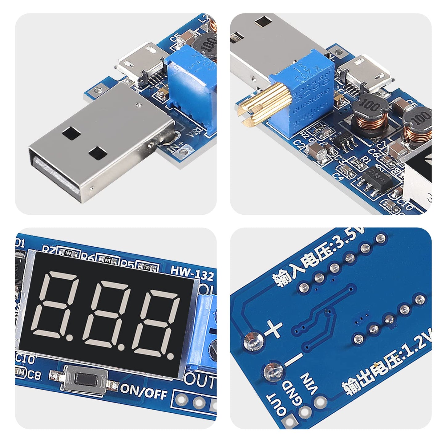 2PCS USB Step UP/Down Power Supply Module, Adjustable DC-DC 5V to 3.5V / 12V Boost Buck Converter Out 1.2V-24V