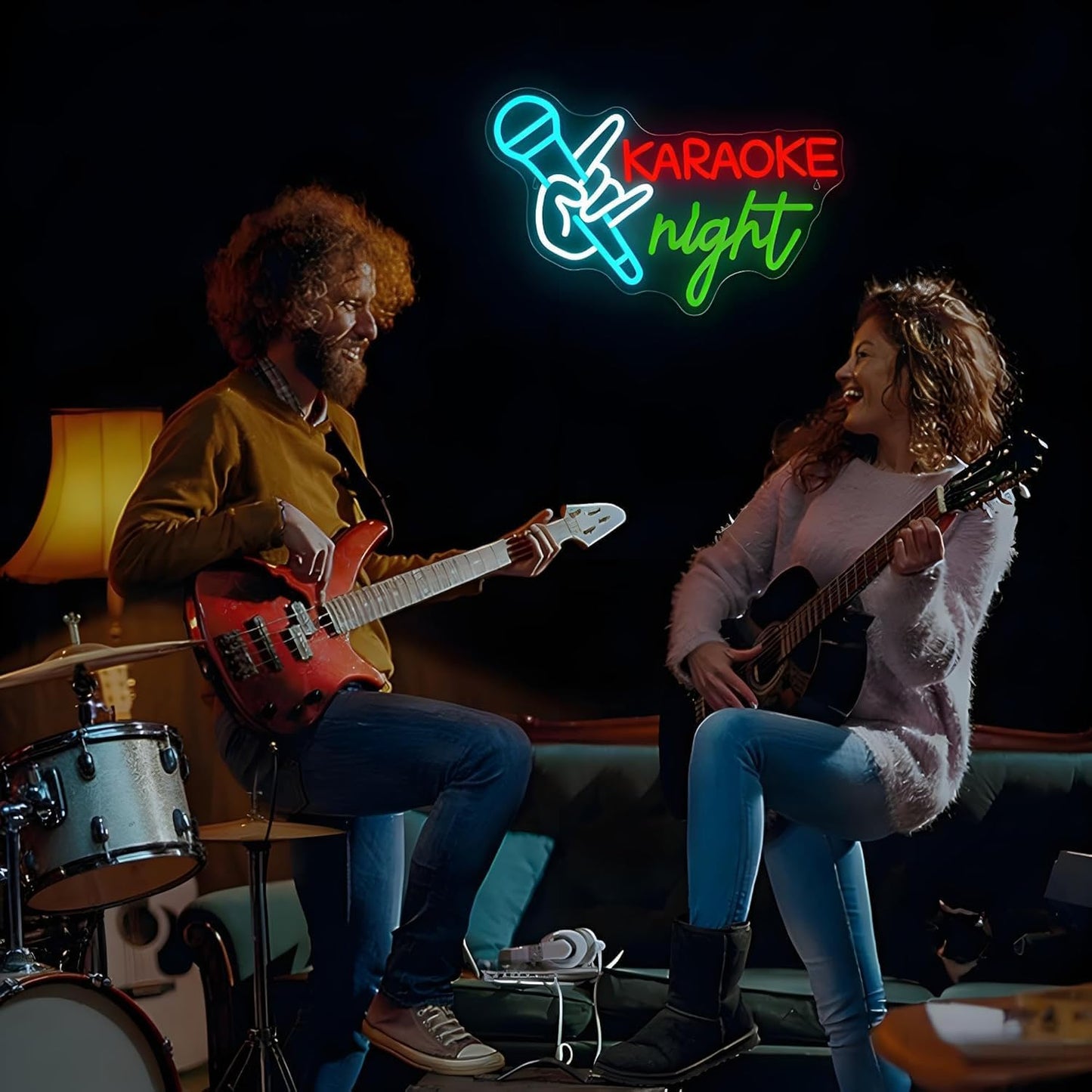 Karaoke Night Neon Sign, Microphone LED Neon Light, USB Powered Dimmable Light Up Sign for KTV Music Theme Party Home Living Room Wall Table Room