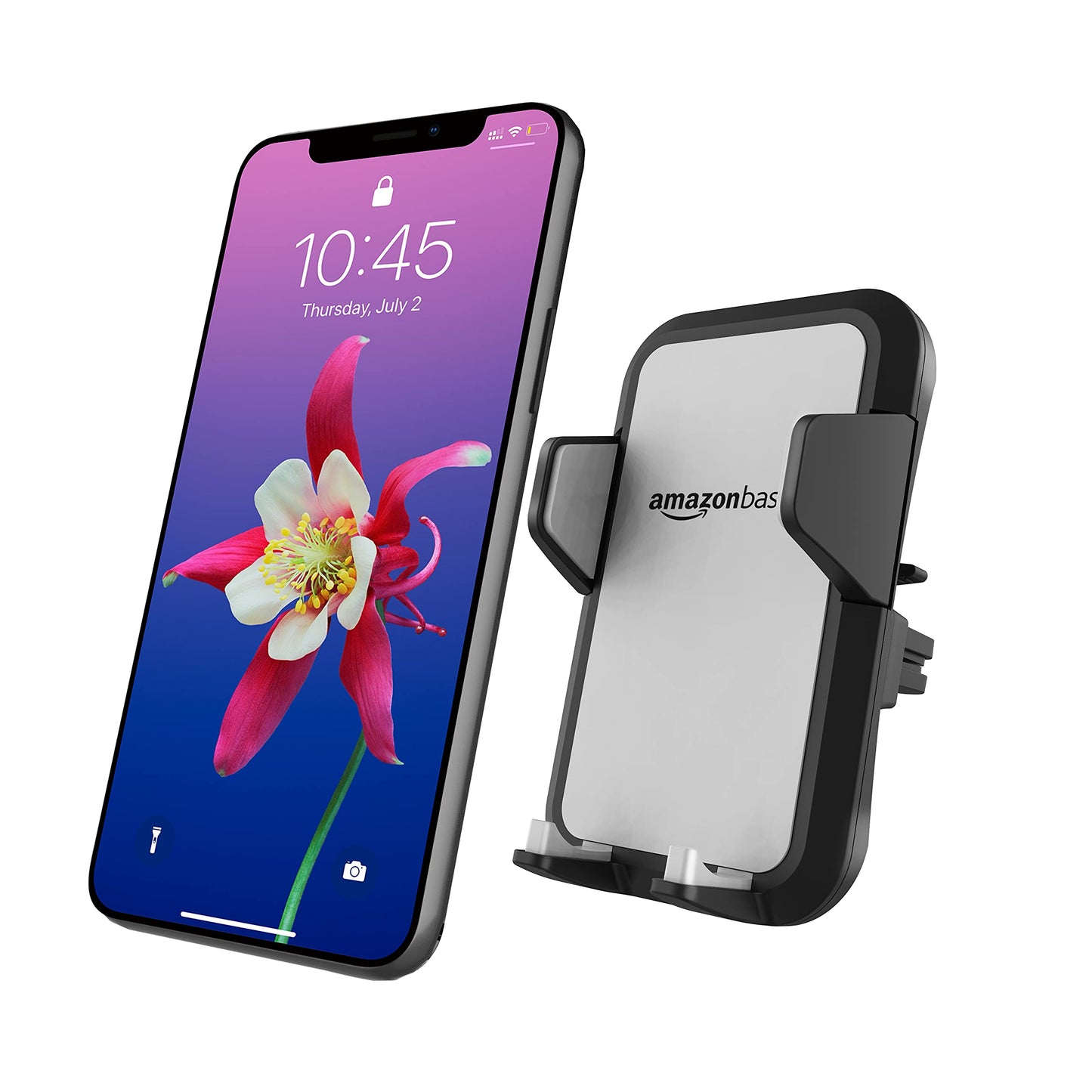 Amazon Basics Universal Portable Smartphone Holder for Car, Air Vent Mount, 360° Rotation, Easy to Install, One-Handed Release, Adjustable and Secure
