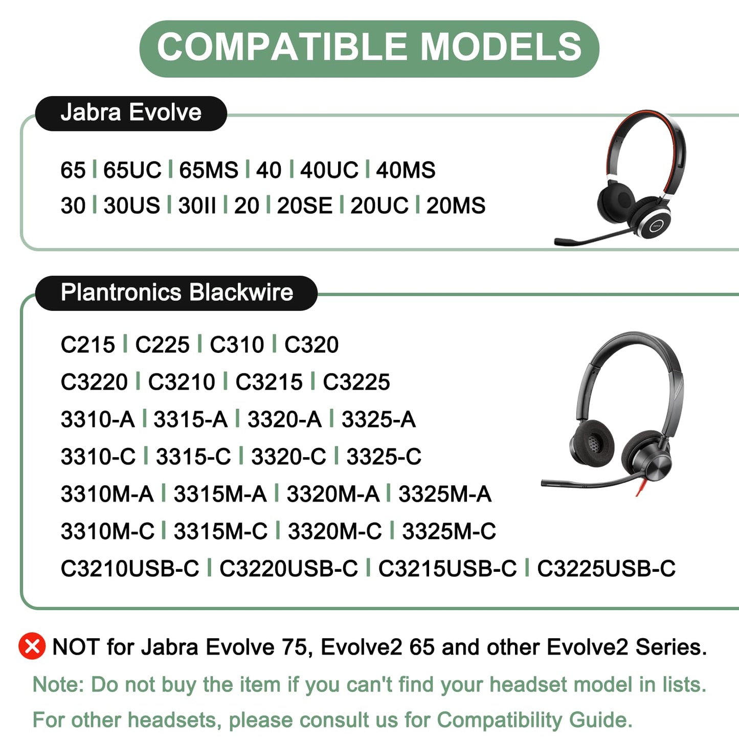 Replacement Ear Pads for Jabra Headset Earpads Ear Cushions Compatible with Jabra Evolve 65/65UC/MS, 40/40UC/MS, 30/30II/30US, 20/20SE/UC/MS