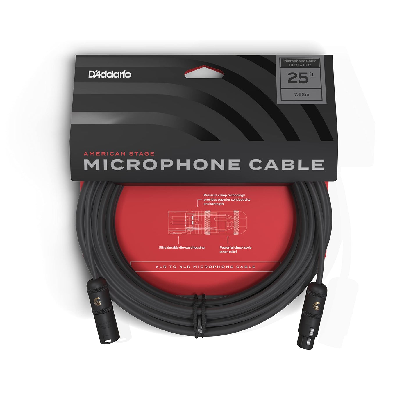 D'Addario Accessories Microphone Cable - XLR Cable - Copper Braid Shield - Optimal Signal Transfer - American Stage - 25 Feet/7.62 Meters - 1 Pack