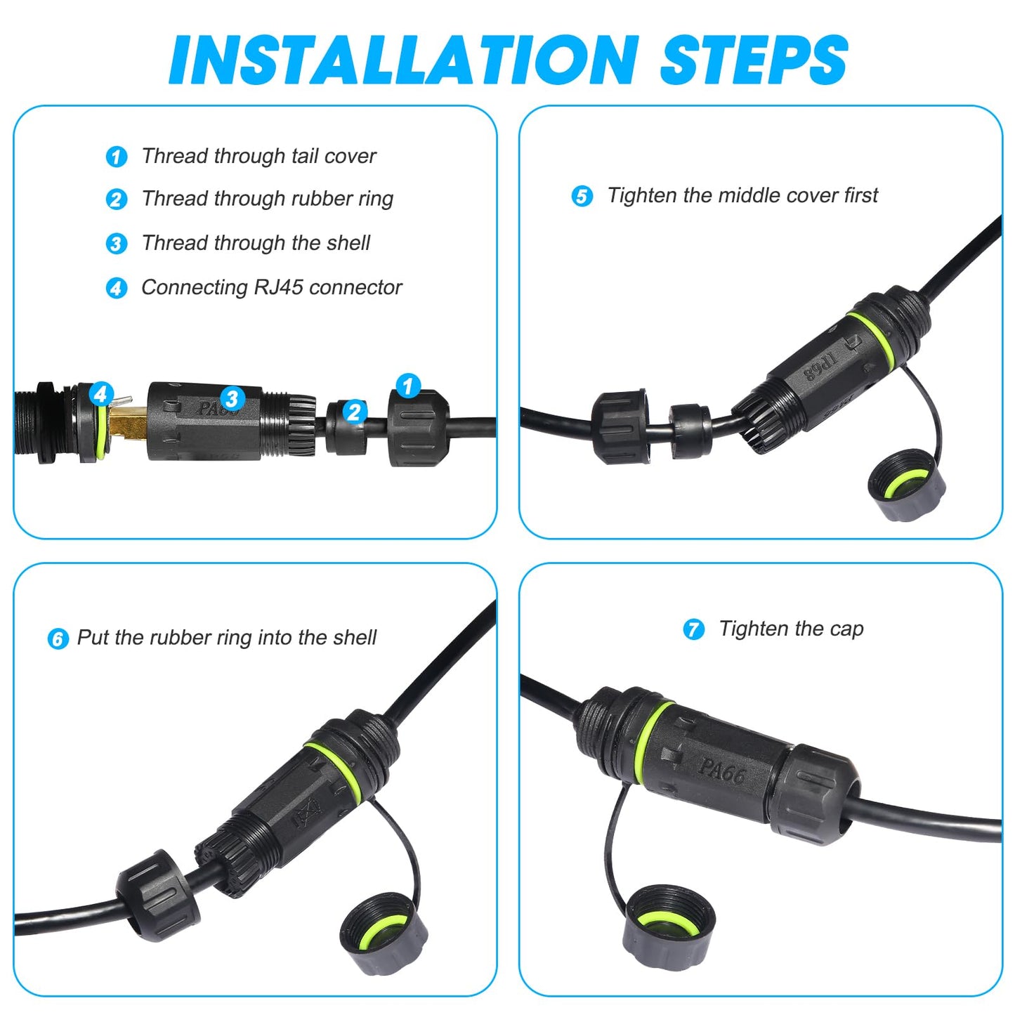 ELifeApply RJ45 Panel Mount Waterproof Connector IP68 Cable Connector with Wire, Female to Female, with Shielding Cable Coupler-CAT6-M20-Green-1 PC