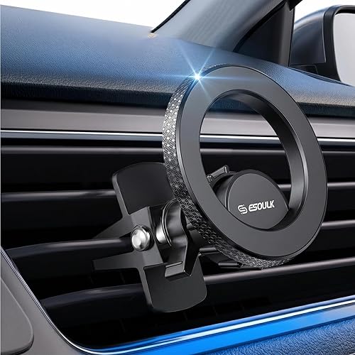 Esoulk] MagSafe Compatible Car Mount, Magnetic Air Vent Phone Holder for Car with Strong Magnets & Metal Ring Included, Hands-Free Car Phone Mount