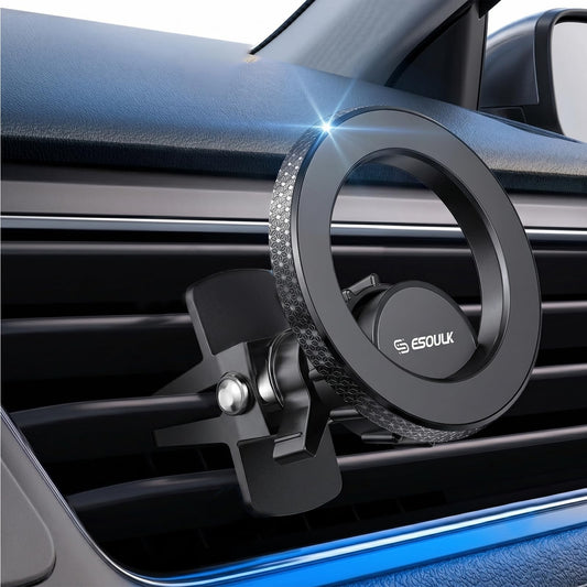 Esoulk] MagSafe Compatible Car Mount, Magnetic Air Vent Phone Holder for Car with Strong Magnets & Metal Ring Included, Hands-Free Car Phone Mount