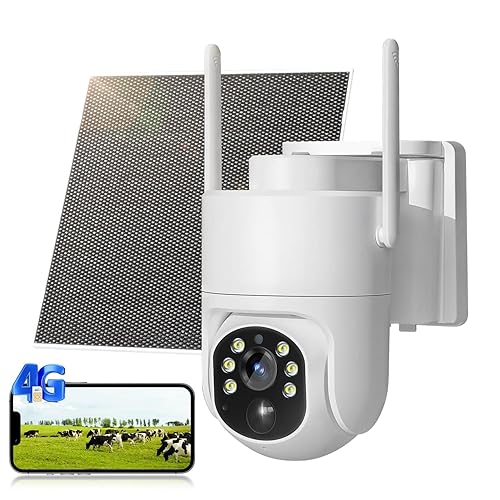 Apone 4G LTE Cellular Security Camera, No WiFi Solar Powered Security Camera, Auto Tracking, Color Night Vision, Motion Detection, 2 Way Audio, Built