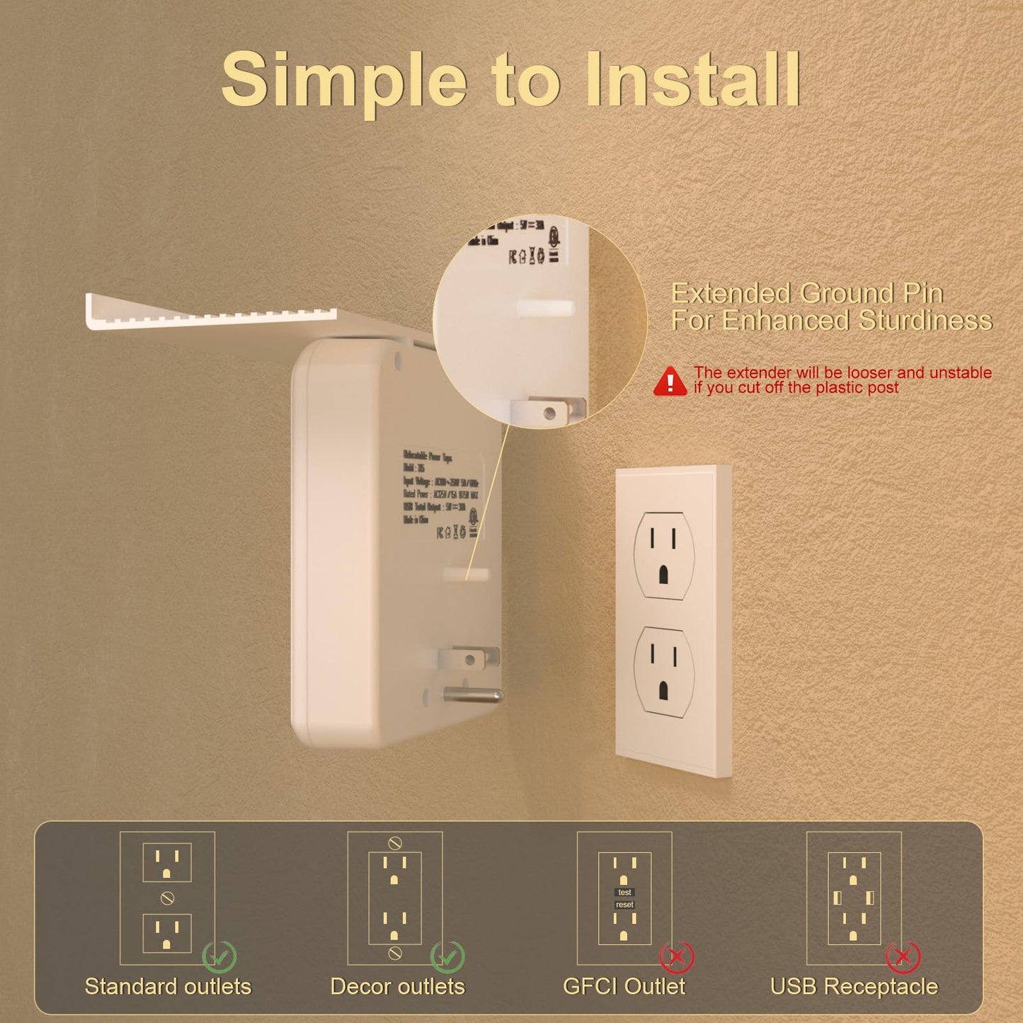 Overtop Power Charger with Shelf, Wall Outlet Extender Surge Protector with 6 AC Outlets, 4 USB Ports(1 USB C) Plug Expander Charger Shelf
