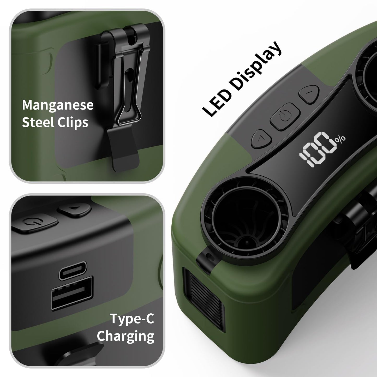 Socool 20000mAh Portable Waist Fan Clip on Wearable Belt Personal Fan Rechargeable, 40H Cooling Battery Operated with 10 Speeds & Dual Air Outlets