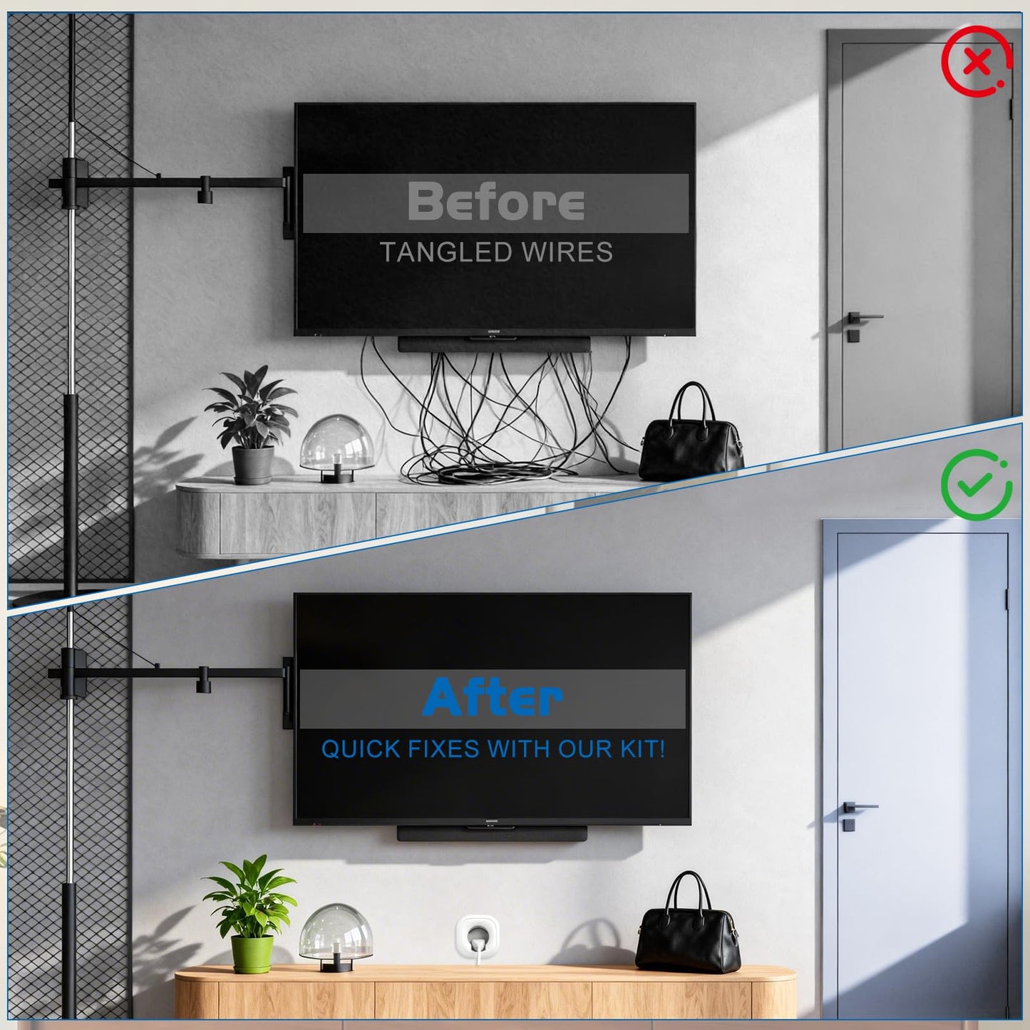 Naerza in Wall Cable Management Kit,All-in-One Voltage Adapted Cable Organizer, Streamline Wires for Living Room/Office | Easy Install Wall Wire