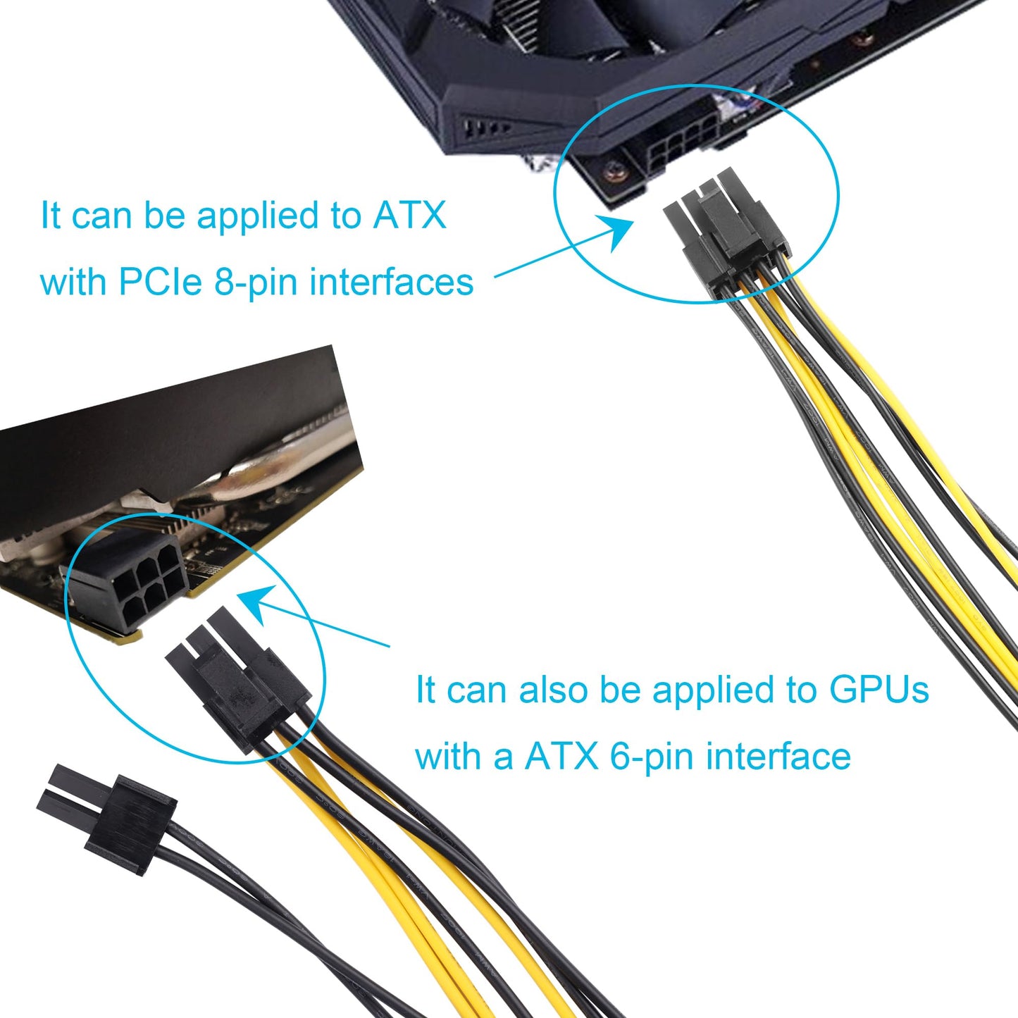 ELFJMZP Dual SATA 15 PIN to ATX 8PIN(6+2) Adapter GPU Power Cable 8.7in/22.0cm(Pack of 2)