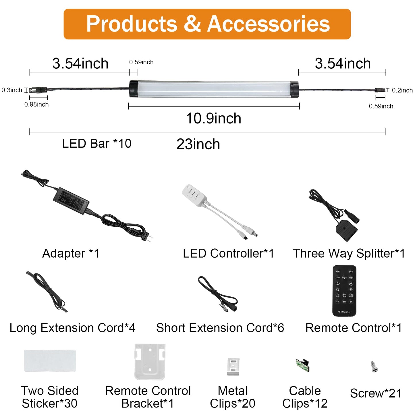 Under Cabinet Lights Kit, LED Smart Dimmable Strip Lighting Fixtures, 24V Plug in Linkable Bar LED Counter Lights for Pantry, Kitchen, Shelf