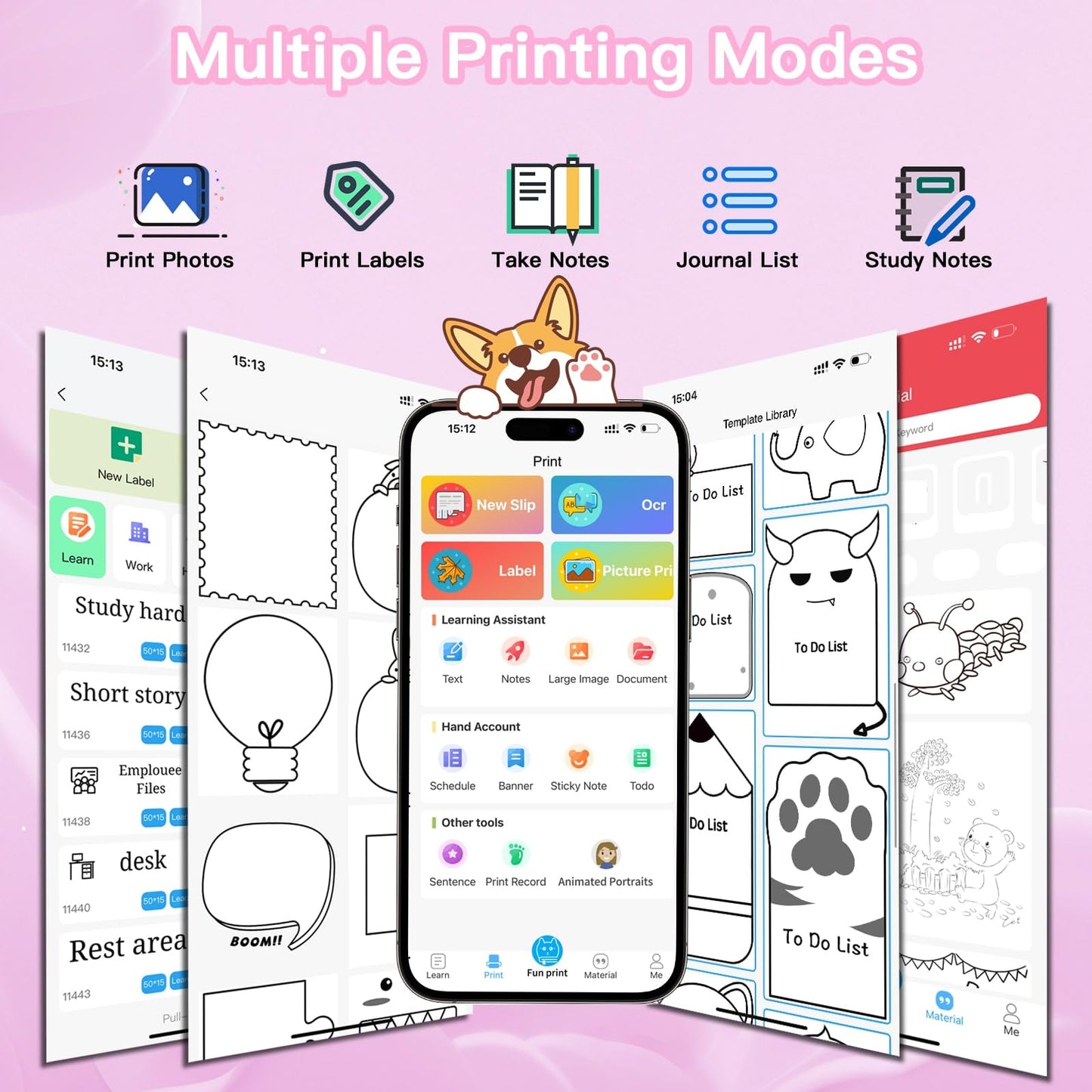 Lebt Mini Printer Sticker Printer Print Pod with 6 Rolls Sticker Paper, Seven Color Lighting Modes for DIY Scrapbook, Travel, Notes, Label, Memo
