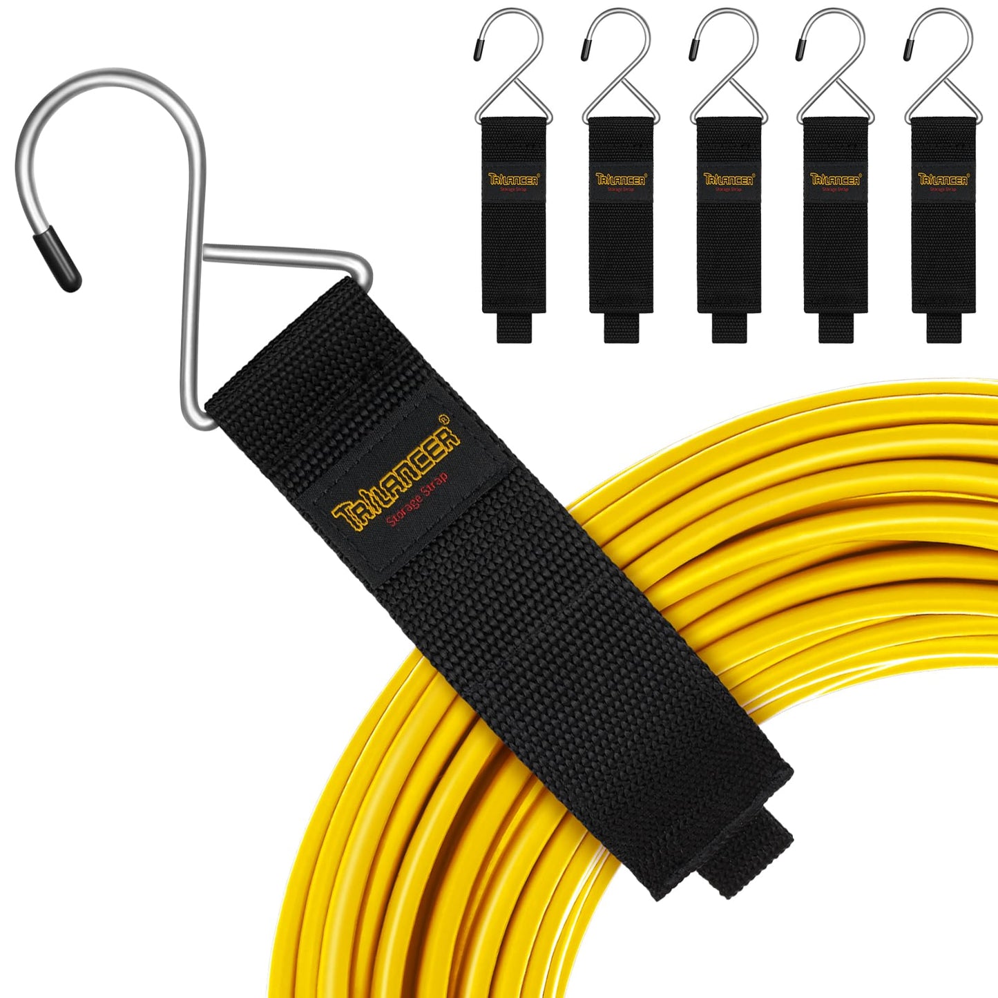 Extension Cord Organizer and Hanger (6-Pack), Trilancer Hook-and-Loop Storage Straps with Metal Hook to Hang on Walls for Cables, Wires, Rope, Hoses