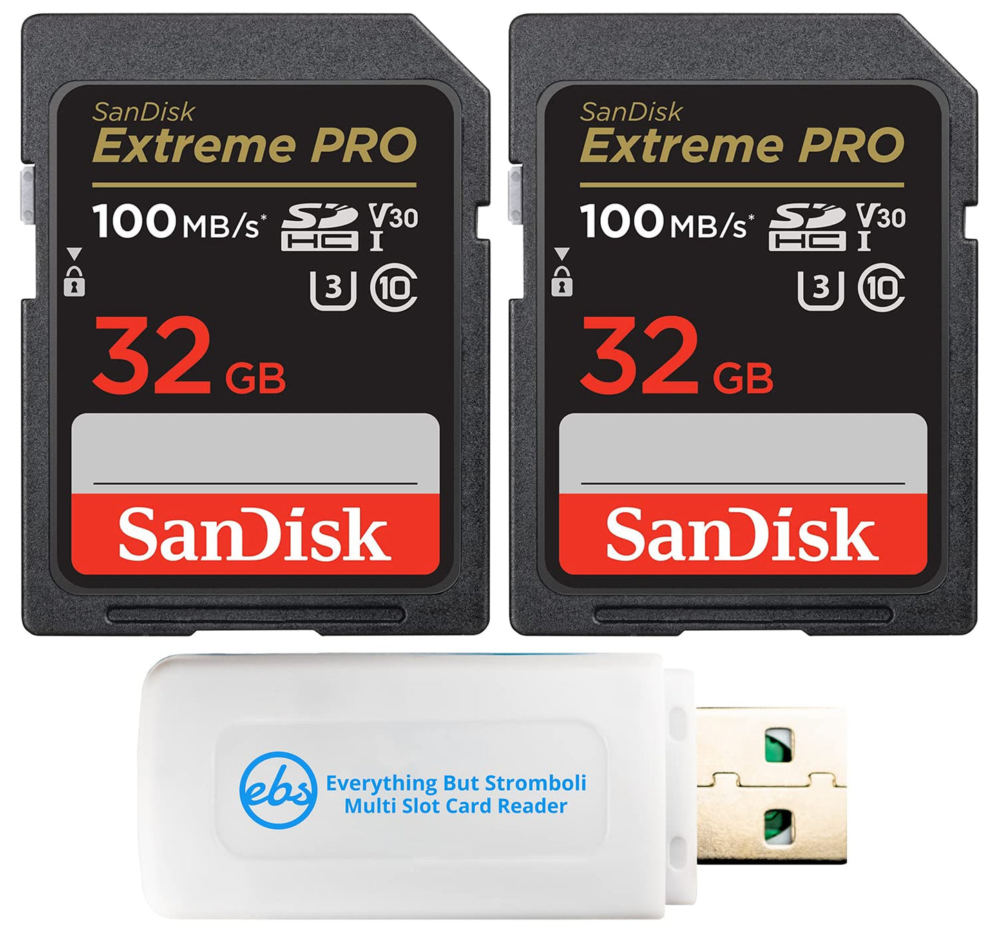 SanDisk 32GB SD Extreme Pro Memory Card (Two Pack) Works with Nikon D3500, D7500, D5600 Digital DSLR Camera (SDSDXXO-032G-GN4IN) Bundle with (1)
