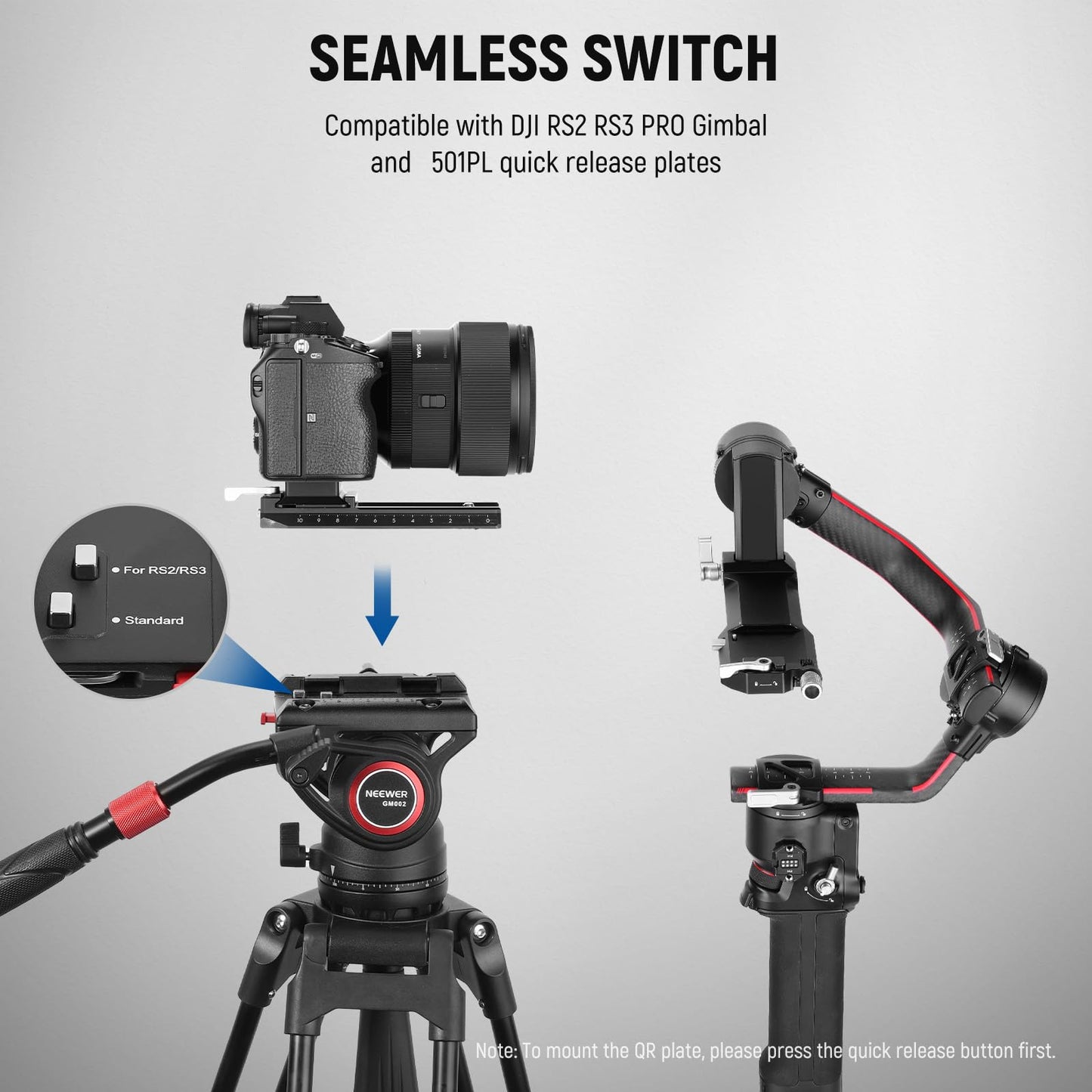 NEEWER Video Tripod Fluid Head with Quick Release Plate, Telescopic Handle & Scaled Base (75mm Dia.) Heavy Duty, Max Load 17.6lb/8kg for Video Cameras
