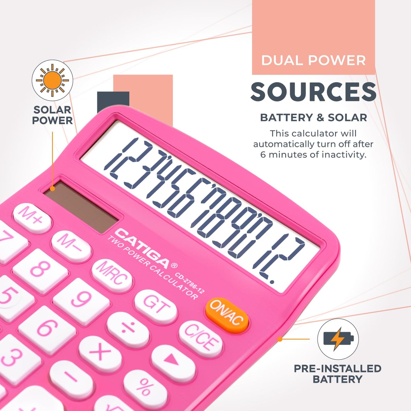 12 Digit Desktop Calculator with Large LCD Display and Sensitive Button, Dual Solar Power and Battery, Standard Function for Office, Home, School