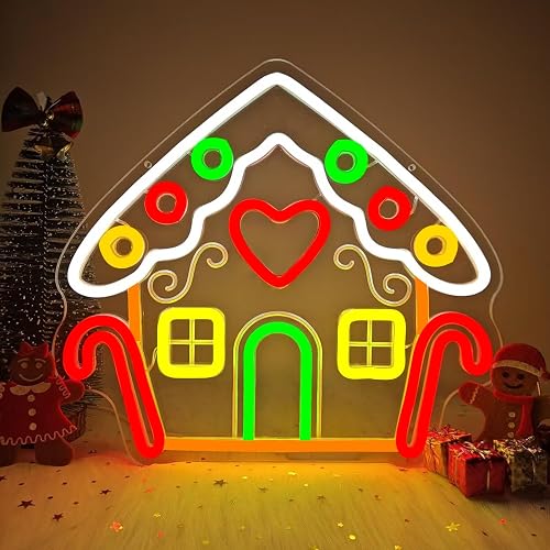 Vveikea Gingerbread Houses Neon Sign Neon Christmas Sign Dimmable Neon Lights Lighted Gingerbread House Xmas Light Up Sign Led Christmas Window