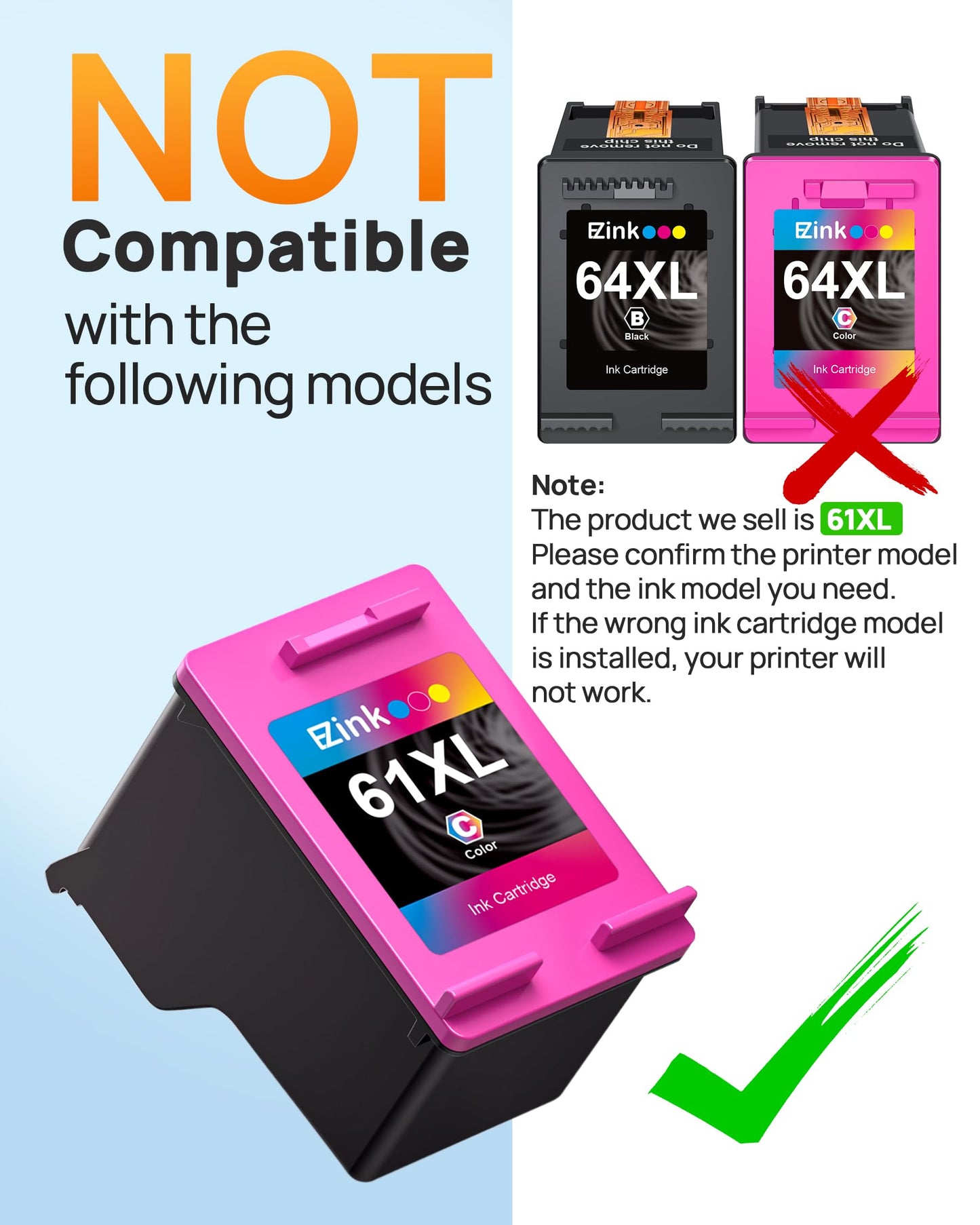 61XL 61 Ink Cartridges 4500 5530 for HP Ink 61XL Black and Color Combo Pack