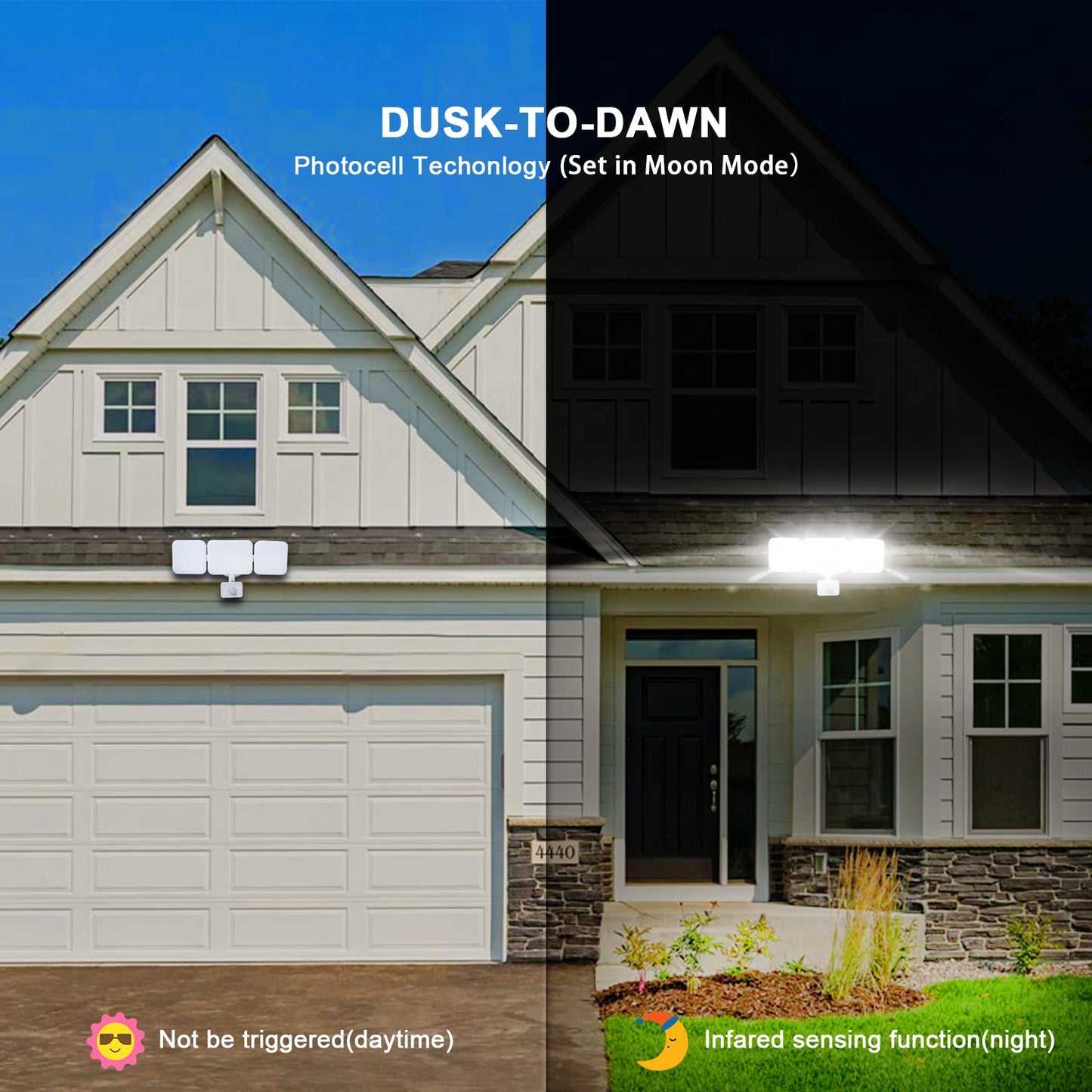EMANER Outdoor Floodlights for House, Motion Activated AUTO On, No Movement AUTO Off, 280W Equiv. 5000K, Dusk to Dawn Motion Sensor Security Light